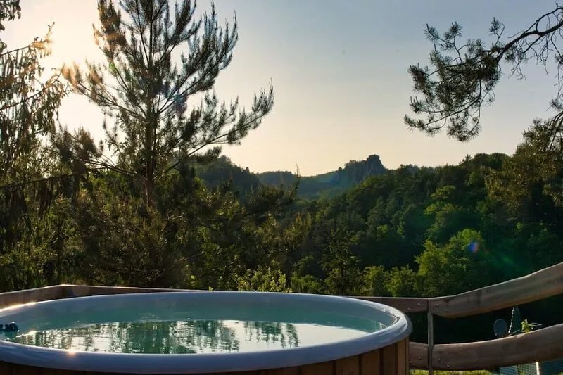 Vacation home with panoramic terrace and whirlpool in a sandstone idyll