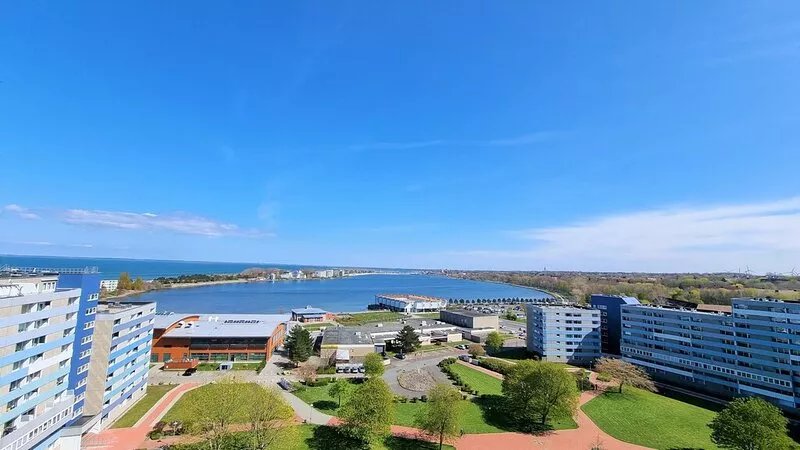 Modern vacation apartment with a large balcony on the 12th floor, with a