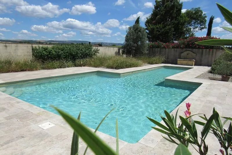 Lauragais farmhouse in the countryside, view of the Pyrenees