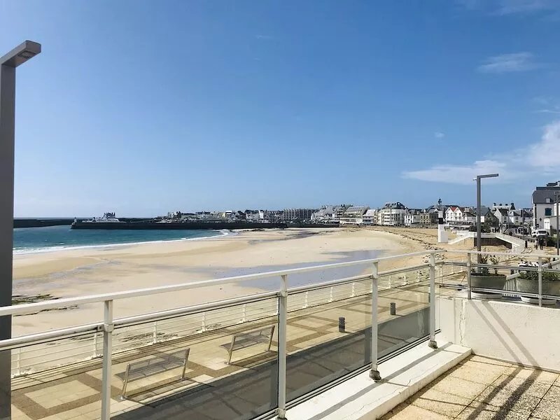 Panoramic sea-view apartment facing the main beach with terrace and garden.